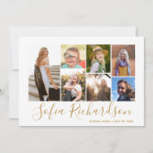 モダン金ゴールドスクリプト7写真ミニマル卒業式 招待状 (正面)