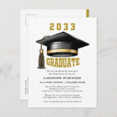 モダン金ゴールドスクリプトGRAD Cap卒業 案内ポストカード (正面/裏面)