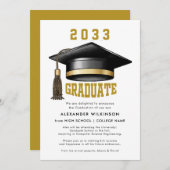 モダン金ゴールドスクリプトGRAD Cap卒業 案内状 (正面/裏面)