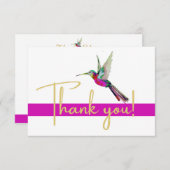 モダン金ゴールドスクリプトHummingbird水色ピンク サンキューカード (正面/裏面)