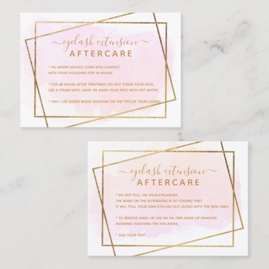 モダン金ゴールドスクリプトpinkまつ毛アフターケア 名刺 (正面/裏面)