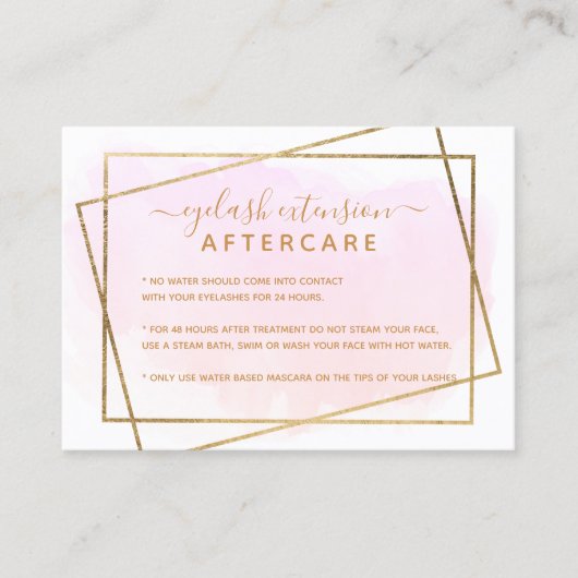 モダン金ゴールドスクリプトpinkまつ毛アフターケア 名刺 (正面)