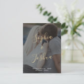 モダン金ゴールドスクリプトVellumルック写真データを保存 ポストカード (スタンド正面)