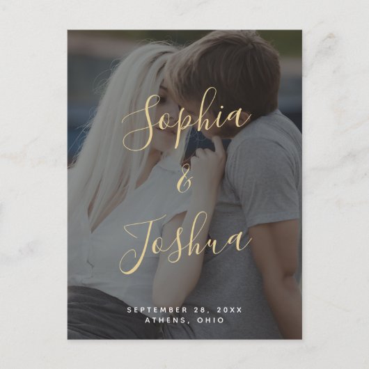 モダン金ゴールドスクリプトVellumルック写真データを保存 ポストカード (正面)