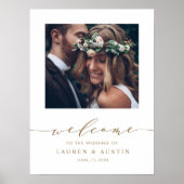 モダン金ゴールドスクリプ結婚ト写真のウェルカムサイン ポスター (正面)