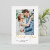 モダン金ゴールドスクリプ結婚ト写真のサンキューカード 箔シーズンカード (立ち正面)