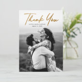モダン金ゴールドスクリプ結婚ト写真 サンキューカード (スタンド正面)