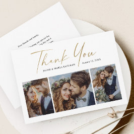 モダン金ゴールドスクリプ結婚ト3 サンキューカード