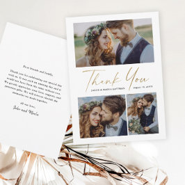 モダン金ゴールドスクリプ結婚ト3 サンキューカード