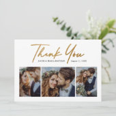 モダン金ゴールドスクリプ結婚ト3 サンキューカード (スタンド正面)