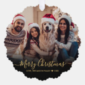 モダン金ゴールドスシンプルクリプト2写真クリスマス オーナメントカード (正面)