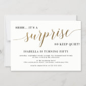 モダン金ゴールドススタイリッシュクリプトサプライズ誕生日パーティー マグネット招待状 (正面)