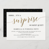 モダン金ゴールドススタイリッシュクリプトサプライズ誕生日パーティー 招待状 (正面/裏面)