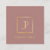 モダン金ゴールドスタイリッシュモノグラムテンプレートトレンディーシック スクエア名刺 (正面)