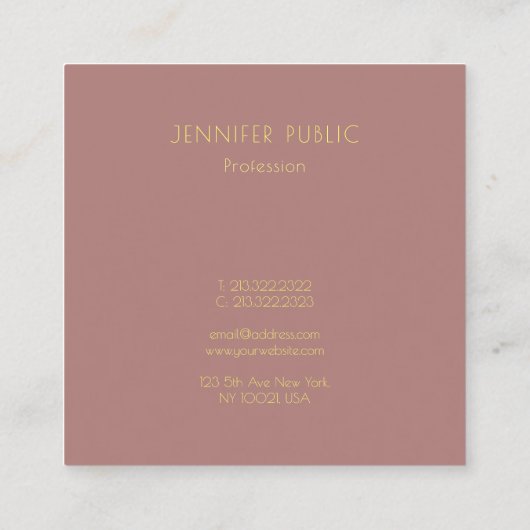 モダン金ゴールドスタイリッシュモノグラムテンプレートトレンディーシック スクエア名刺 (裏面)