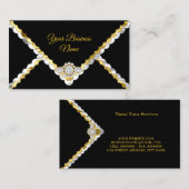 モダン金ゴールドスタイリッシュ白黒シルバーダイヤモンドジェム 名刺 (正面/裏面)