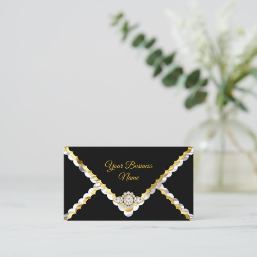 モダン金ゴールドスタイリッシュ白黒シルバーダイヤモンドジェム 名刺 (スタンド正面)