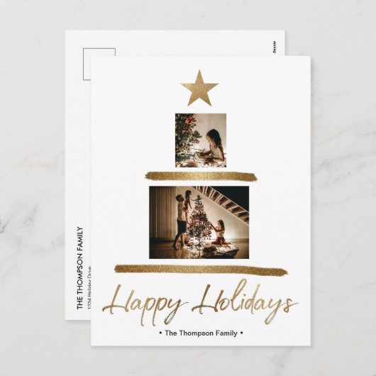 モダン金ゴールドスターのクリスマスファミリーの写真 シーズンポストカード (正面/裏面)