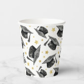 モダン金ゴールドスター卒業 – 白黒パーティー 紙コップ (正面)