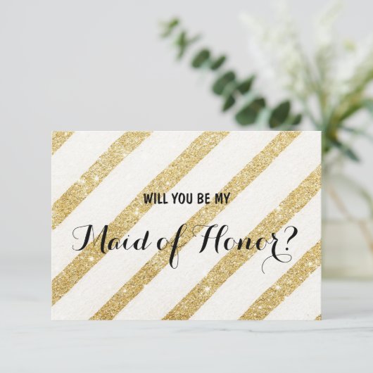 モダン金ゴールドストライプが私のメイド・オブ・オーナー(花嫁付き添い人) 招待状 (スタンド正面)