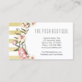 モダン金ゴールドストライプとピンクフローラバラリース 名刺 (裏面)