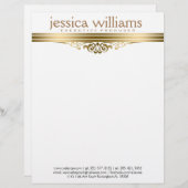 モダン金ゴールドストライプとフローラアクセント レターヘッド (正面/裏面)