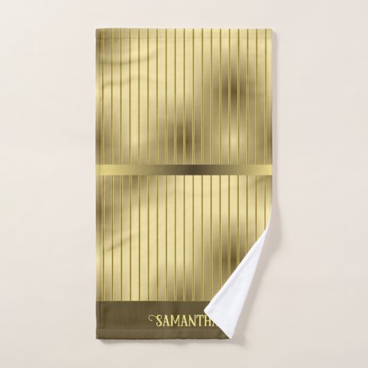 モダン金ゴールドストライプと金ゴールドのバックグラウンド名 バスタオルセット (ハンドタオル)