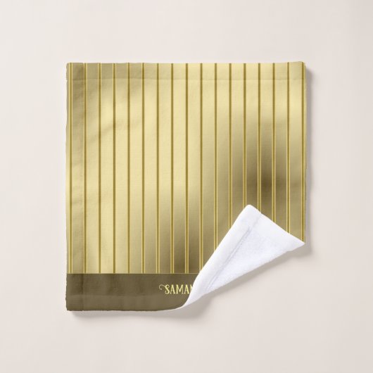 モダン金ゴールドストライプと金ゴールドのバックグラウンド名 バスタオルセット (ウォッシュタオル)