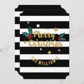 モダン金ゴールドストライプグリッターメリークリスマス シーズンカード (正面/裏面)