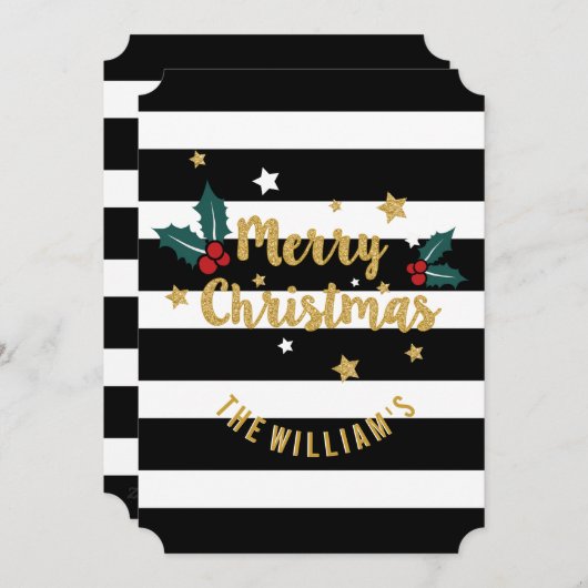 モダン金ゴールドストライプグリッターメリークリスマス シーズンカード (正面/裏面)
