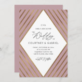 モダン金ゴールドストライプダイヤモンドダスティ・バラ結婚ズ 招待状 (正面/裏面)