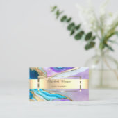 モダン金ゴールドストライプバイオレットブルーマーブルストーン 名刺 (スタンド正面)