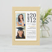 モダン金ゴールドストライプフォト卒業案内 招待状 (スタンド正面)