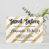 モダン金ゴールドストライプブラッシュストロークSweet 16 招待状 (スタンド正面)