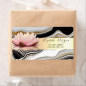 モダン金ゴールドストライプロータス金ゴールドブラックマーブル ラベル (インサイチュ)