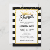 モダン金ゴールドストライプ白黒ブライダルシャワー 招待状 (正面)