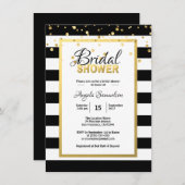 モダン金ゴールドストライプ白黒ブライダルシャワー 招待状 (正面/裏面)