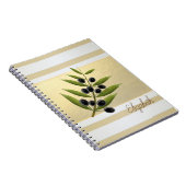 モダン金ゴールドストライプ、オリーブブランチ – パーソナライズされた ノートブック (右側)