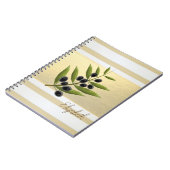 モダン金ゴールドストライプ、オリーブブランチ – パーソナライズされた ノートブック (左側)