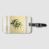 モダン金ゴールドストライプ、オリーブブランチ – パーソナライズされた ラゲッジタグ (正面横)