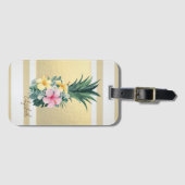 モダン金ゴールドストライプ、パイナップル、花 ラゲッジタグ (正面横)