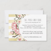 モダン金ゴールドストライプ&ピンクフローラバラありがとう サンキューカード (裏面)