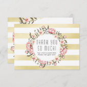 モダン金ゴールドストライプ&ピンクフローラバラありがとう サンキューカード (正面/裏面)