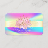 モダン金ゴールドストライプ、ブラシストロークホログラフィックロータス 名刺 (正面)