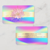 モダン金ゴールドストライプ、ブラシストロークホログラフィックロータス 名刺 (正面/裏面)