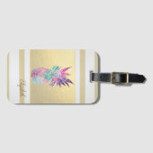 モダン金ゴールドストライプ, Pineapple - パーソナライズされた ラゲッジタグ (正面横)