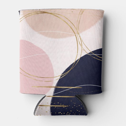 モダン金ゴールドストローク&円ピンクミニマルデザイン 缶クーラー (正面)