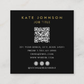 モダン金ゴールドスパイラルロゴスキャン可能QRコードブラック スクエア名刺 (裏面)