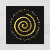 モダン金ゴールドスパイラルロゴスキャン可能QRコードブラック スクエア名刺 (正面)