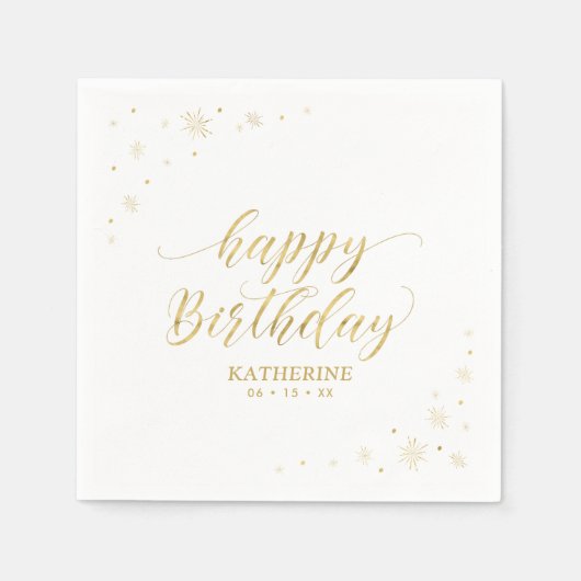 モダン金ゴールドスパークルハッピーバースデー紙パーティー スタンダードカクテルナプキン (正面)